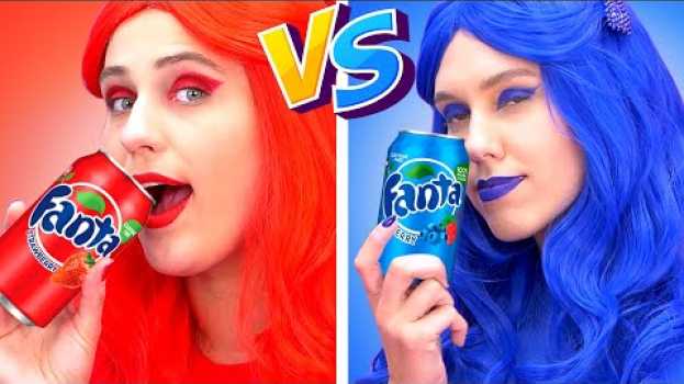 Video RED vs BLUE food CHALLENGE! EATING ONLY ONE COLOR FOOD FOR 24 HOURS! Last To STOP Eating! Mukbang! en français